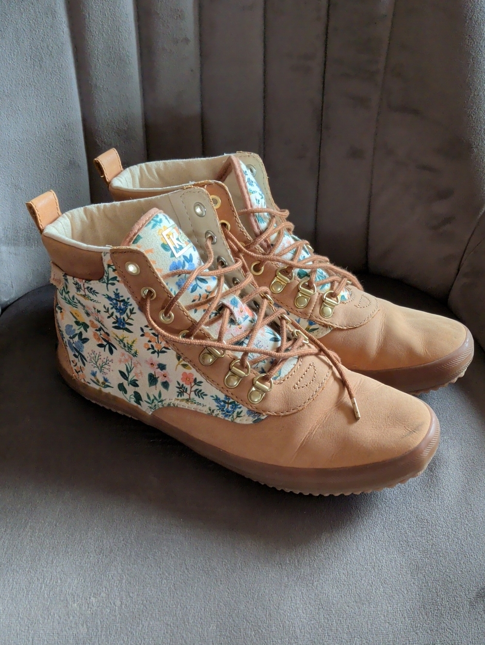 Keds x Rifle Paper Co Tan And Floral Lace-Up Ankle Boots